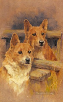匹のコーギー アーサー ワードル犬 Oil Paintings